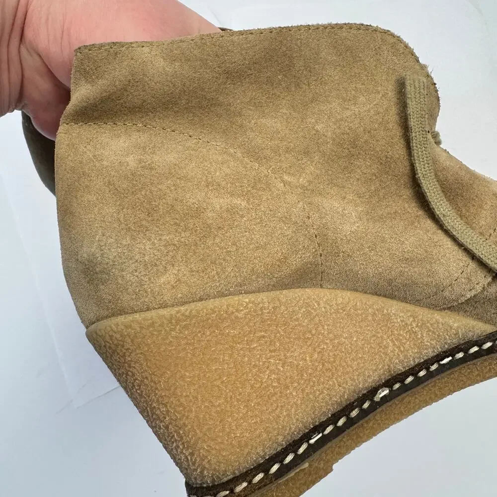 J. Crew Tan Suede Leather Made in Italy Lace Up Wedge Heel Booties‎ Sz 7 Preppy